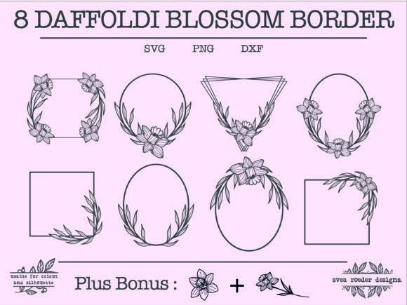 8 Daffoldi Wreath Lineart Wildflower Svg