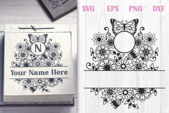 Floral Butterfly Double Monogram SVG