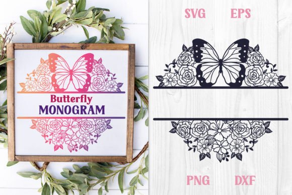 Floral Butterfly Monogram SVG