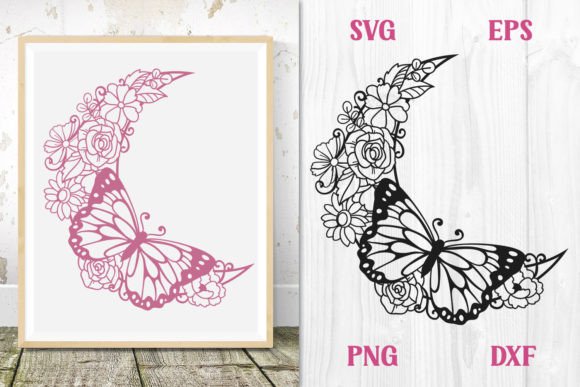 Floral Butterfly Moon SVG Cut File