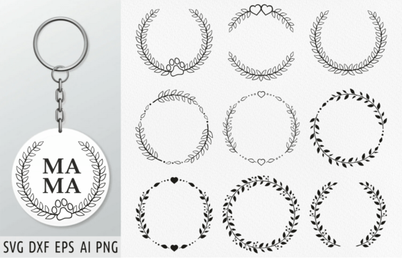 Floral Wreath Keychain SVG Circle Frame