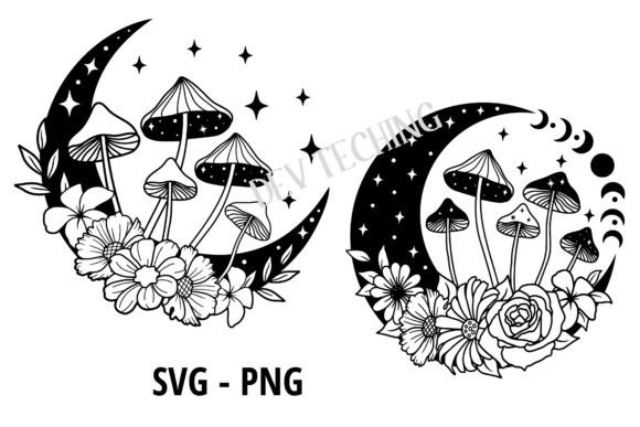 Flower Moon Mushroom SVG PNG