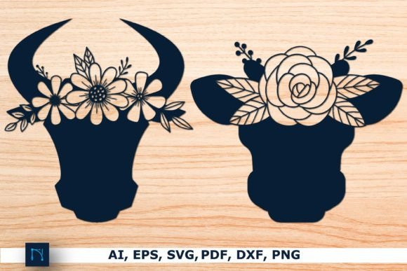 Laser Cut Floral Peeking Cow SVG Bundle